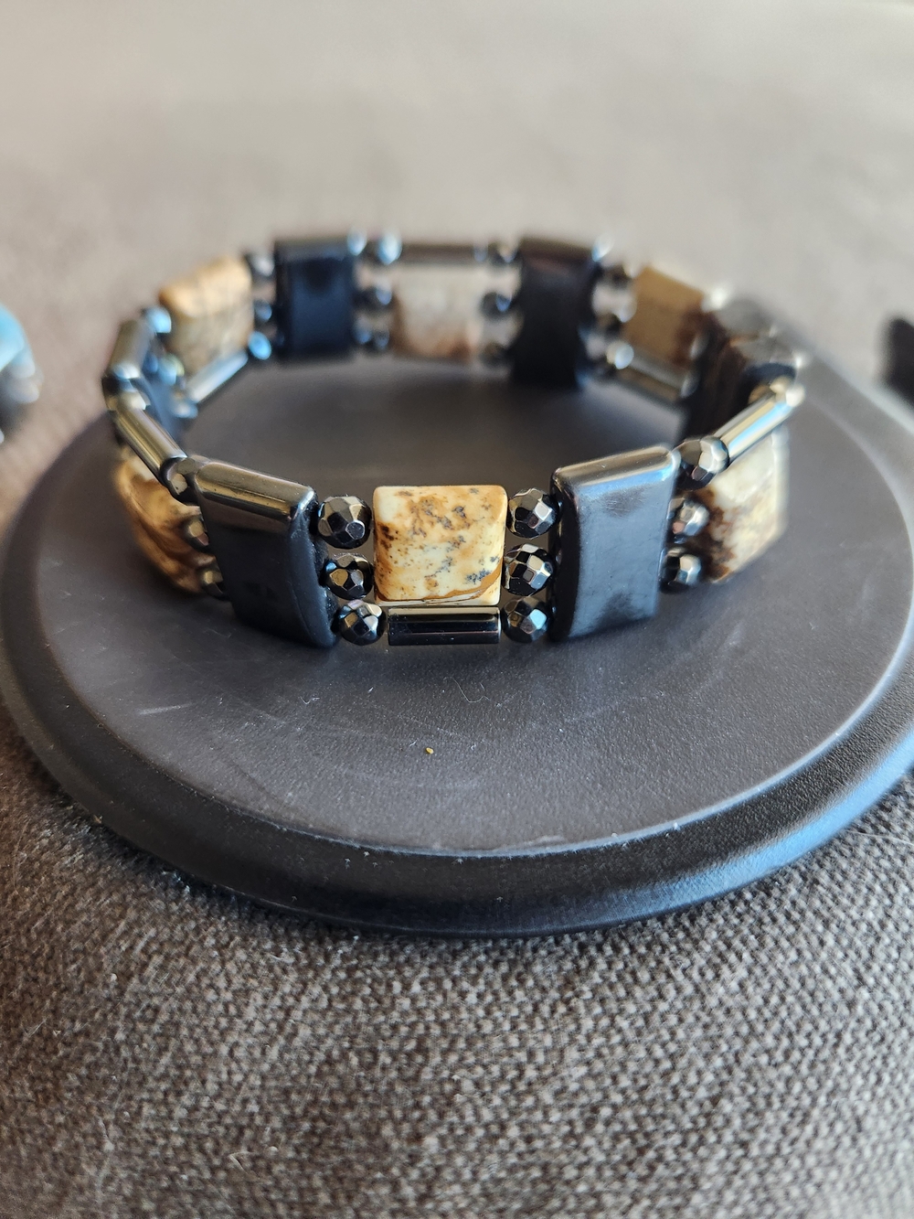 Black and Beige Stone Stretch Bracelet - Women Jewelry